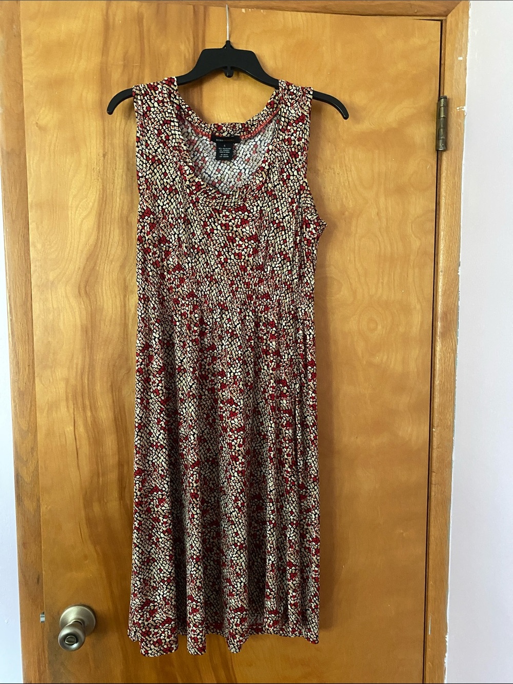 BCBGMaxAzria Black, Red, and Cream Printed Sleeveless Dress